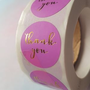 500 pcs Pink/Purple Gold Thank You Stickers 1"